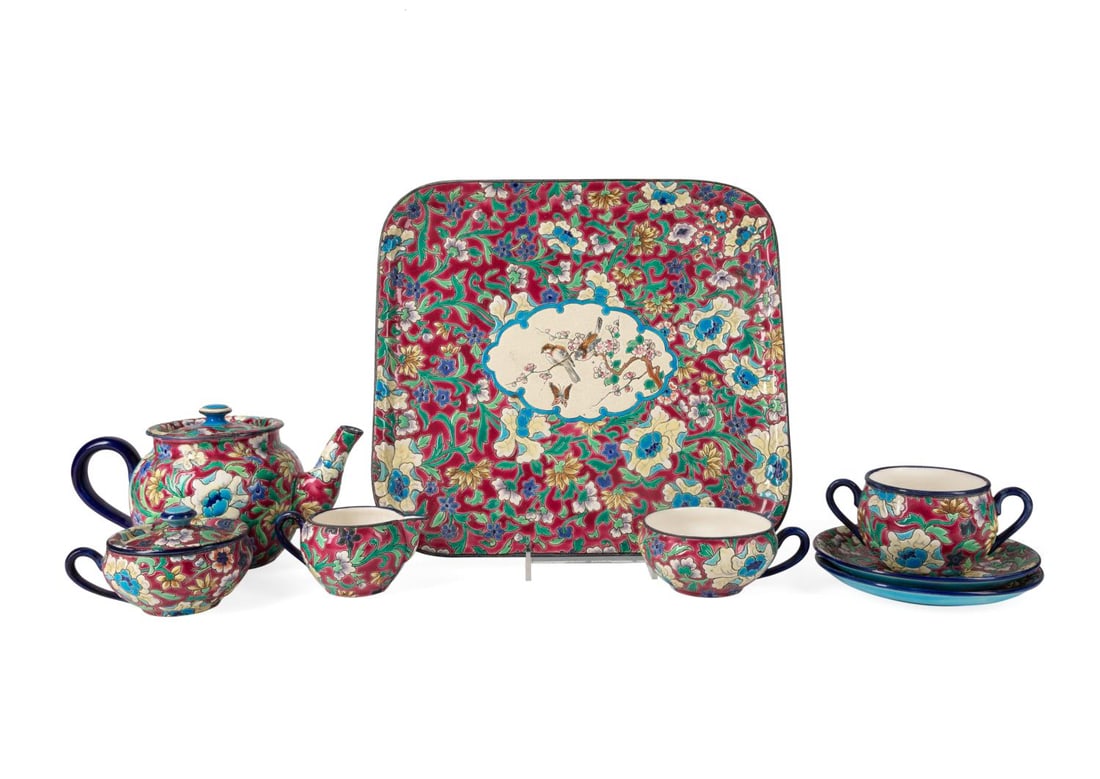 8PC LONGWY FRENCH FAIENCE TETE-A-TETE, LATE 19TH C (1 of 9)