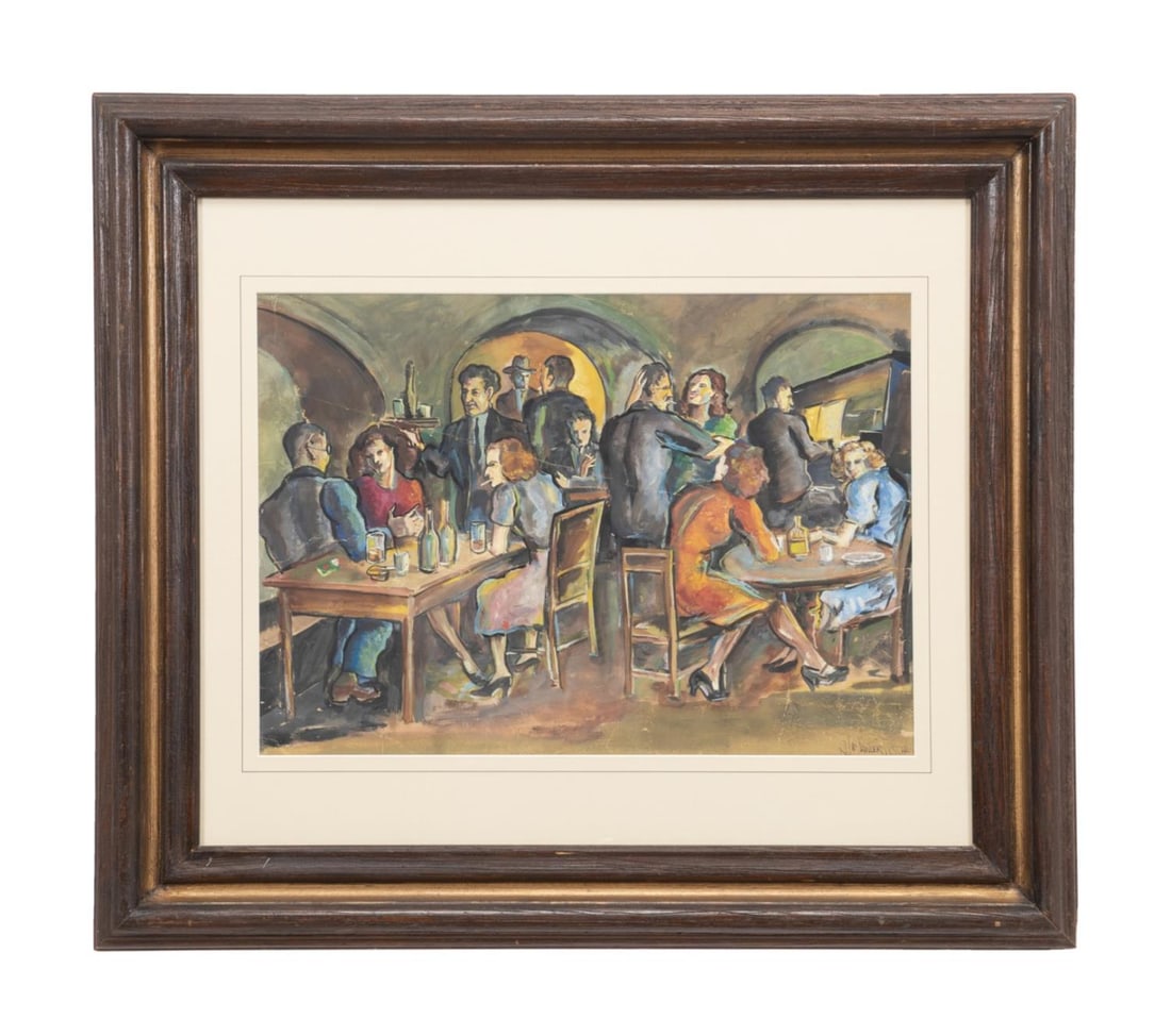 ALEXANDER FISCHL, GOUACHE BAR SCENE C. 1930 (1 of 5)