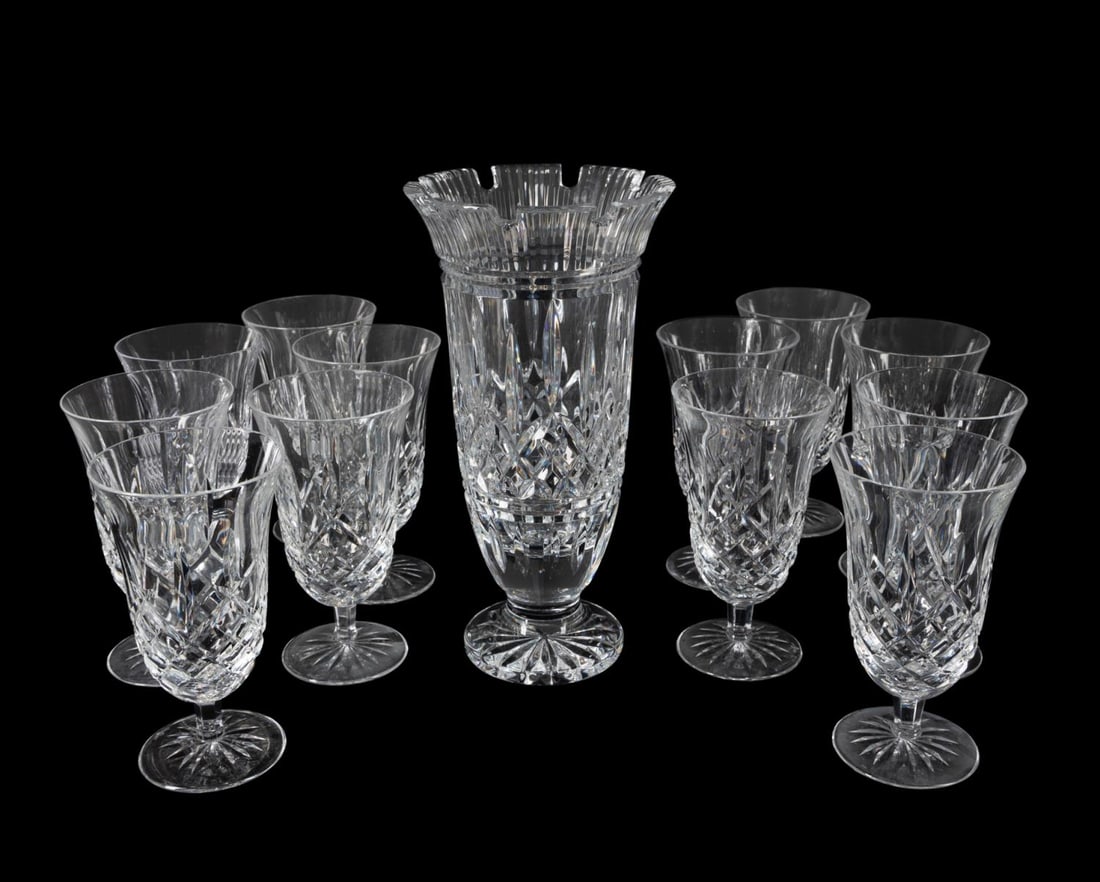 13PCS WATERFORD CRYSTAL, LISMORE VASE & 12 GLASSES (1 of 7)