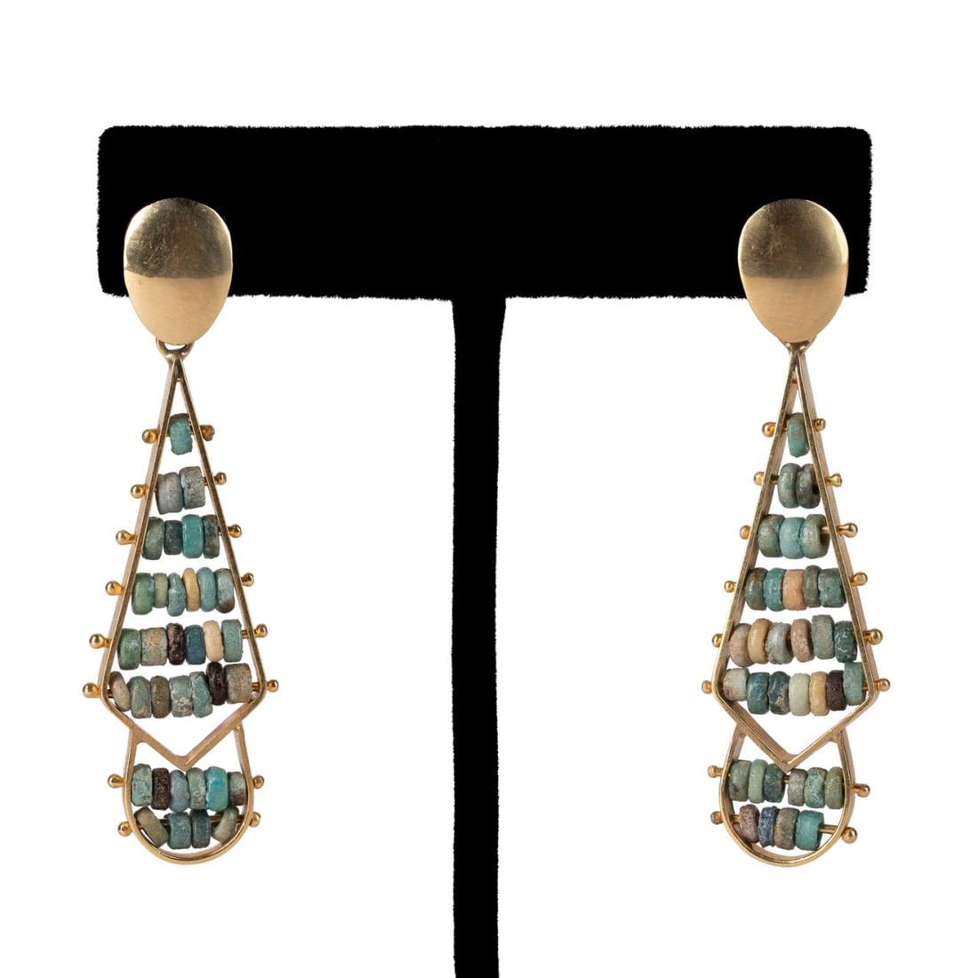 ANCIENT EGYPTIAN FAIENCE BEAD & 18K EAR PENDANTS (1 of 4)