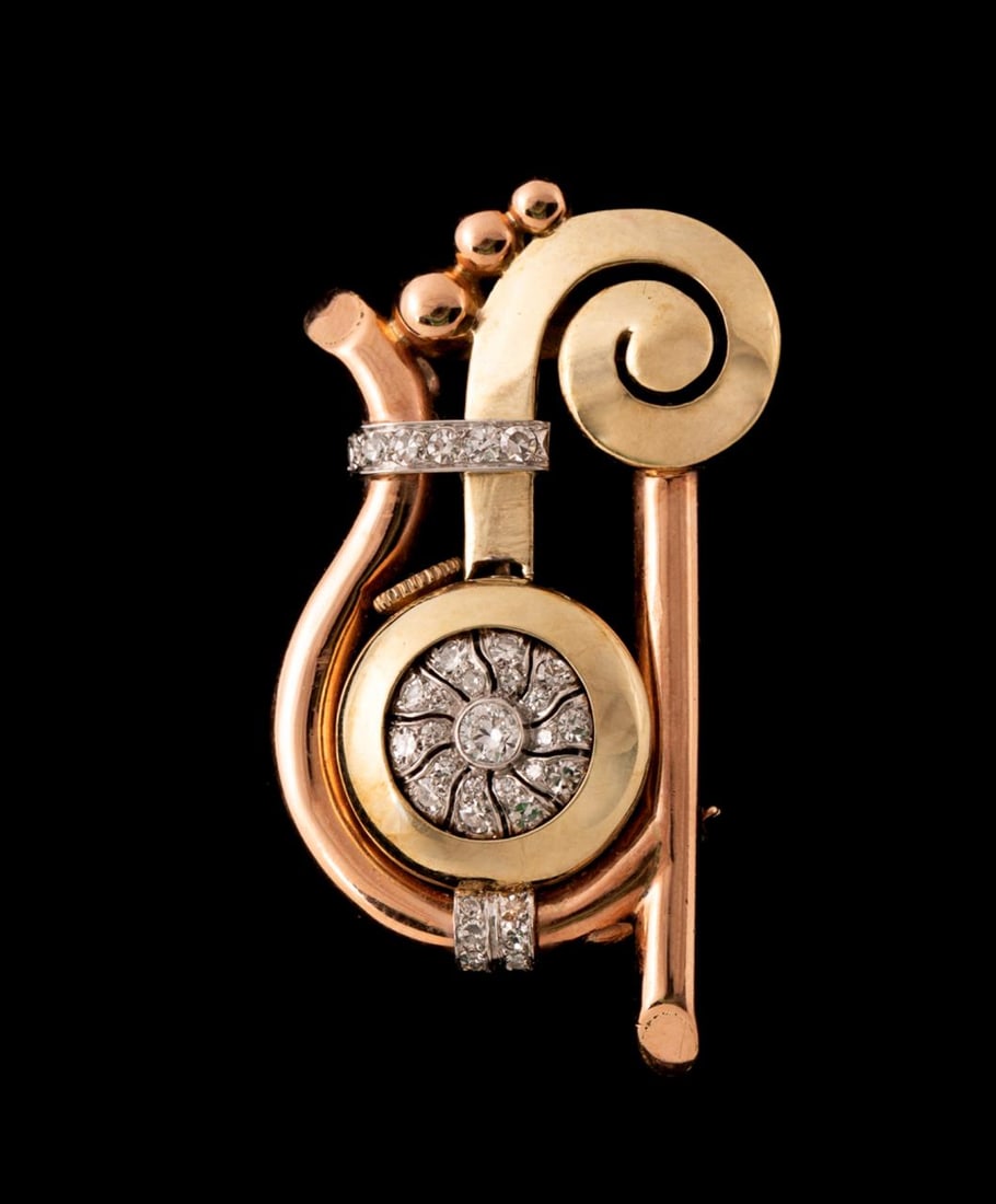TAVANNES DIAMOND ROSE/YELLOW GOLD WATCH PIN (1 of 5)