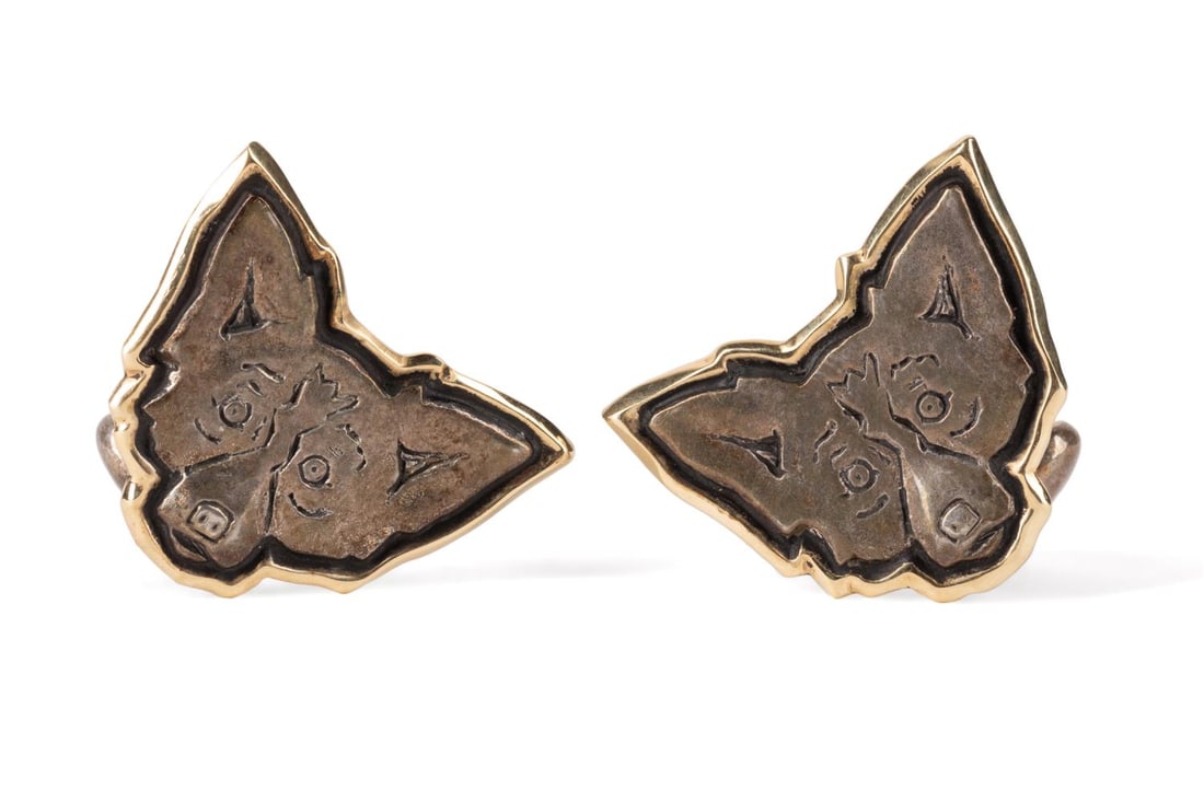 G. RODRIGUE 'BLUE DOG' CUFF LINKS STERLING & 14K (1 of 3)