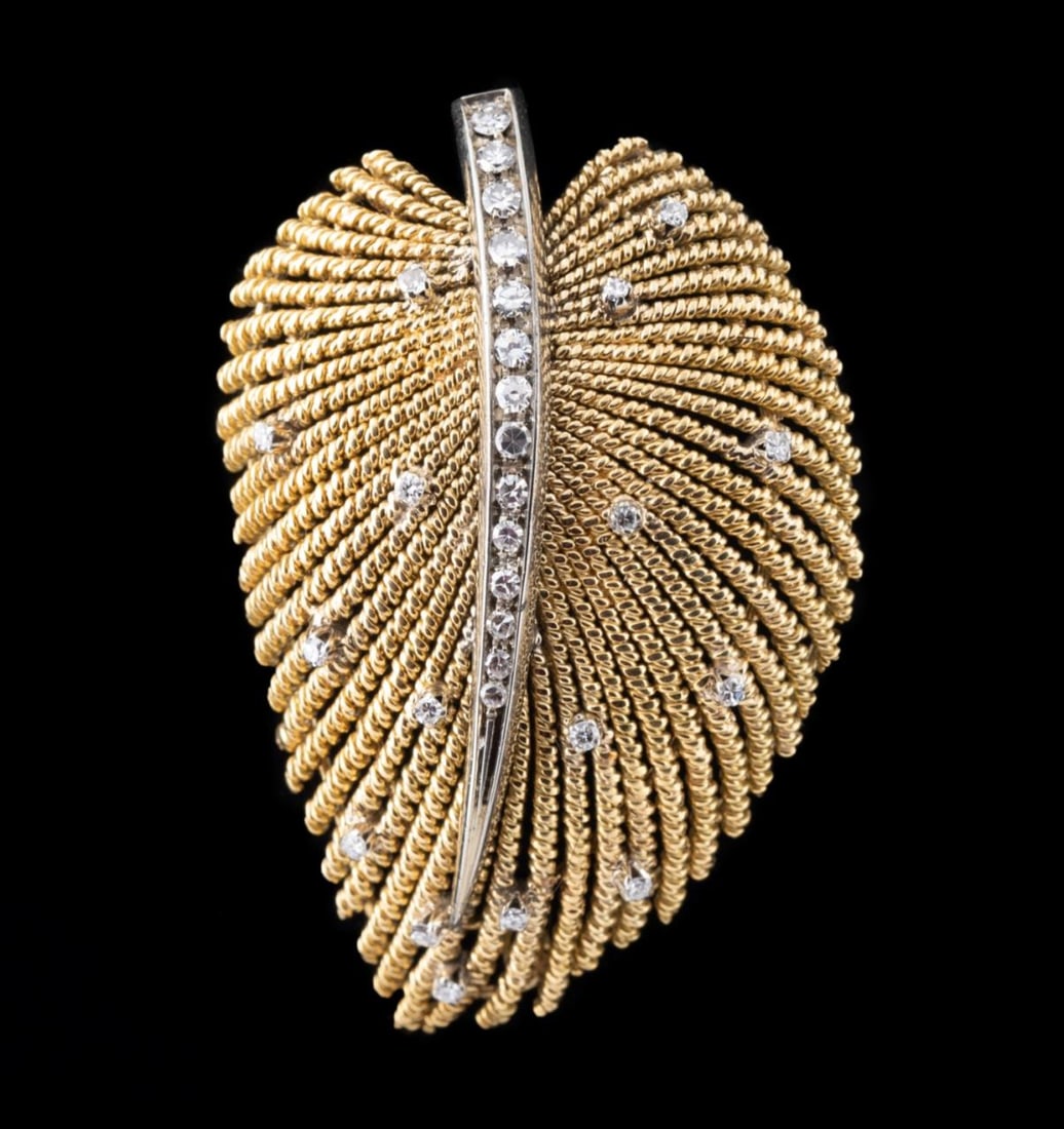 DIAMOND, 18K YELLOW AND WHITE GOLD BROOCH (1 of 6)