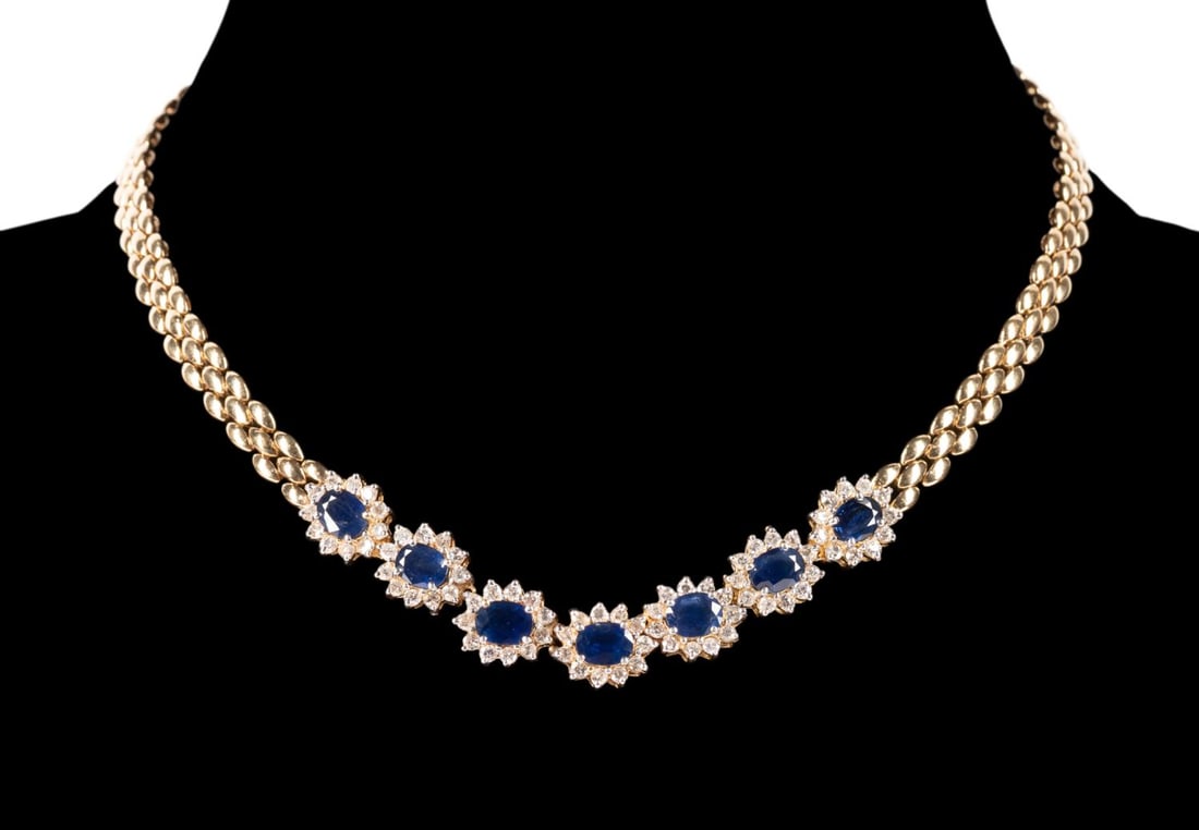 SAPPHIRE, DIAMOND & 14K YELLOW GOLD 'V' NECKLACE (1 of 6)