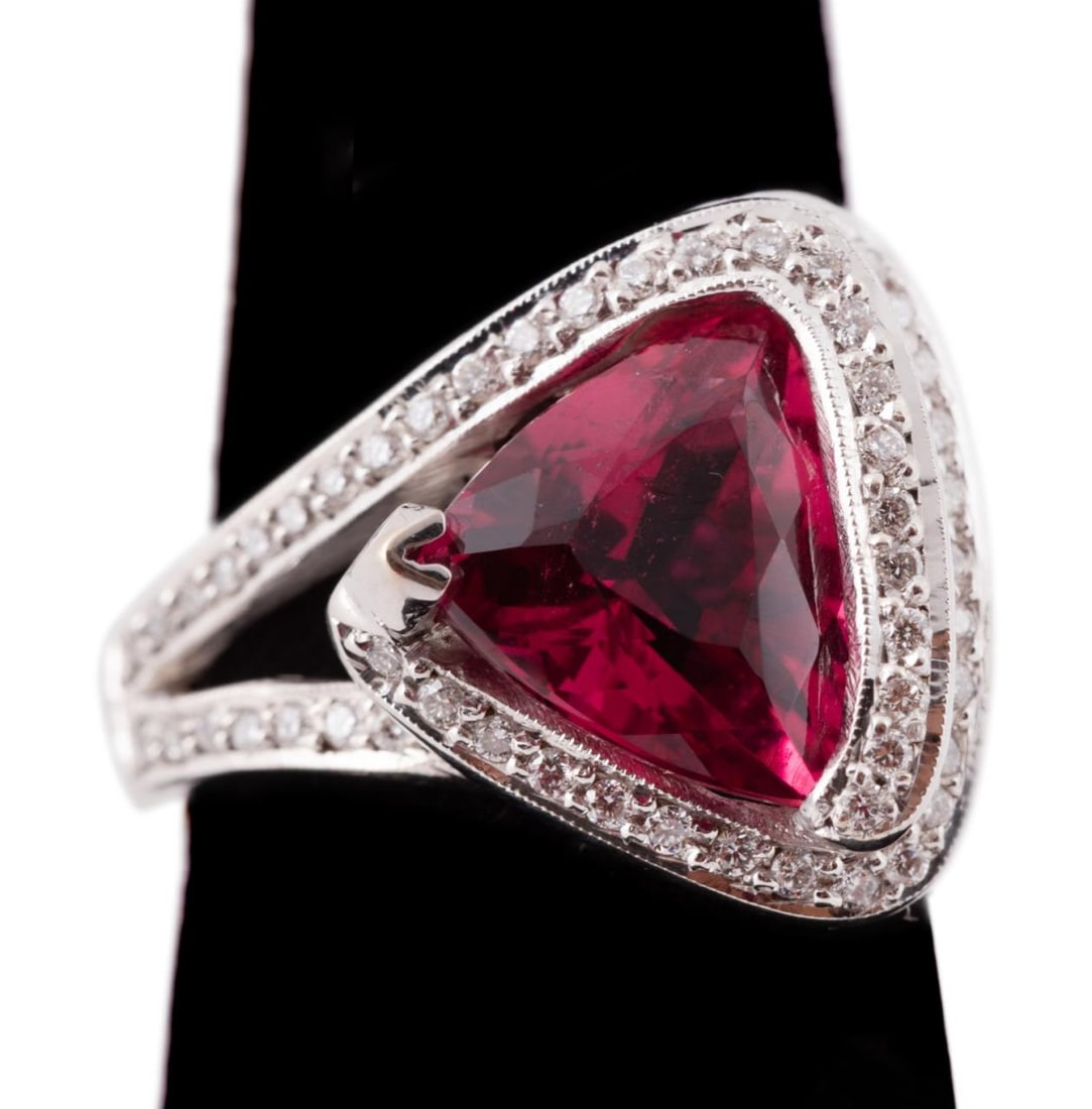 PINK TOURMALINE, DIAMOND & 18K WG RING (1 of 9)