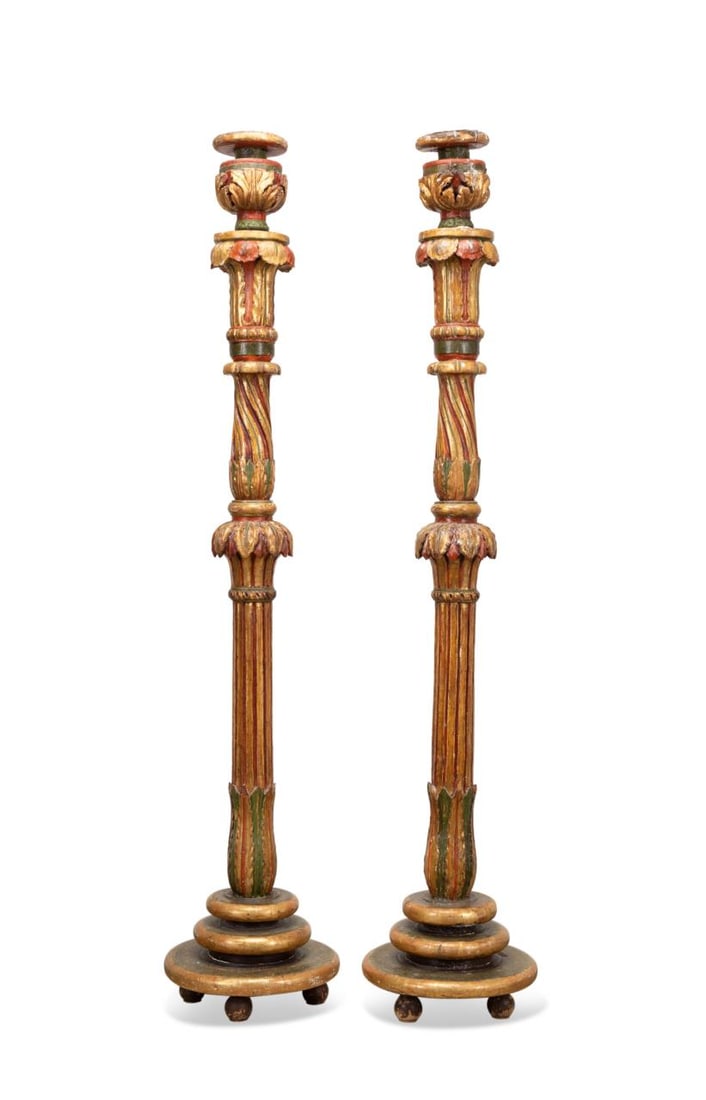 PAIR ITALIAN VENETIAN GILT POLYCHROME TORCHIERES (1 of 7)