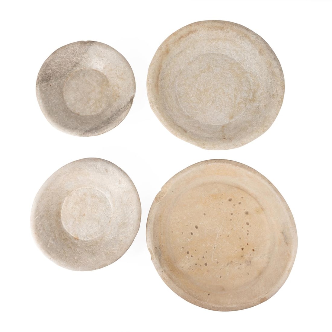 4 INDIAN PRIMITIVE STYLE MARBLE LOW DOUGH BOWLS (1 of 8)