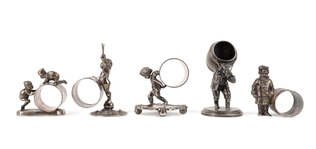 FIVE HUMAN FORM SILVER PLATED NAPKIN RINGS (1 of 11)