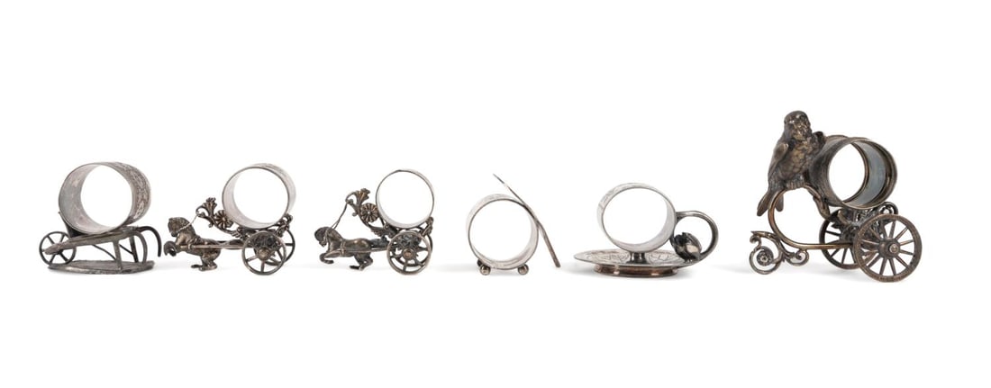 SIX FIGURAL SILVER PLATED NAPKIN RINGS (1 of 10)