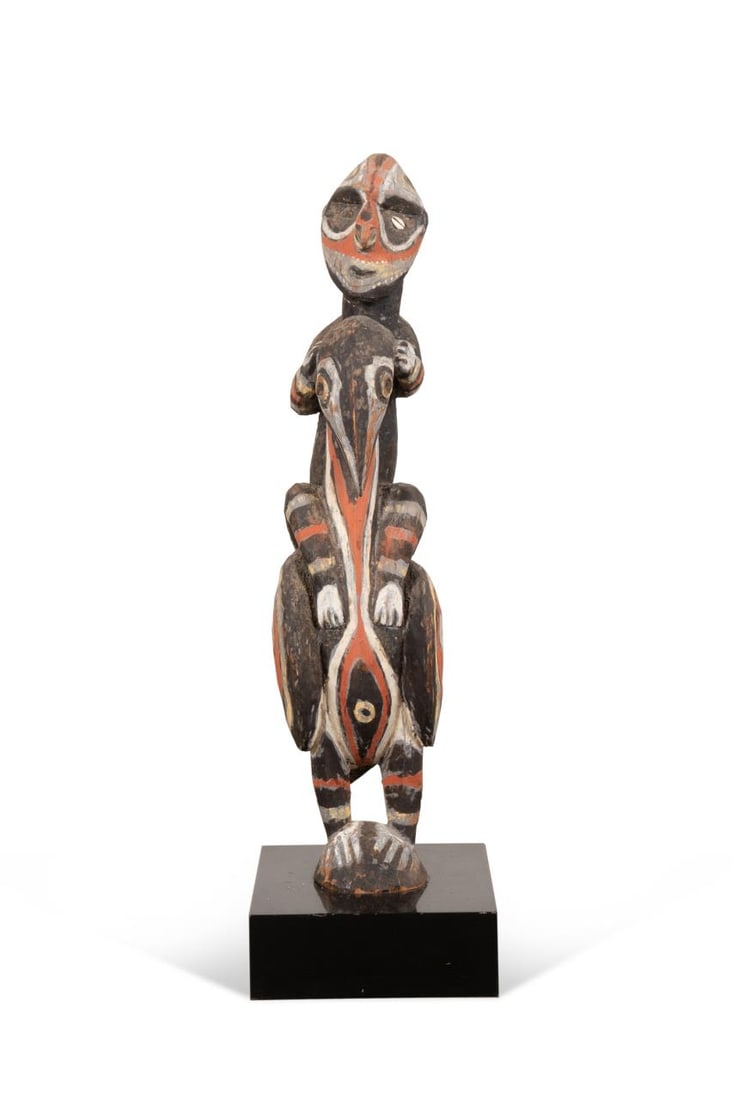 PAPUA ANCESTRAL POLYCHROME MAN AND BIRD CARVING (1 of 5)