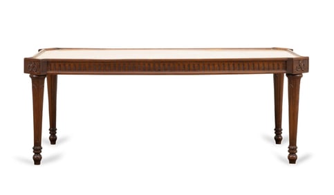 NEOCLASSICAL STYLE MARBLE & WALNUT COCKTAIL TABLE