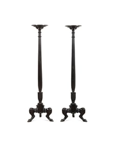 PAIR CLASSICAL STYLE EBONIZED PAW FOOT TORCHIERES