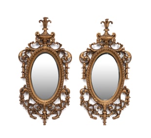 PAIR GEORGE III STYLE OVAL GILTWOOD MIRRORS