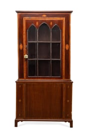 GEORGIAN STYLE MARQUETRY INLAID GLASS DOOR CABINET