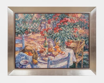 MARY FERRIS KELLY, GARDEN PICNIC SCENE OIL, 1990
