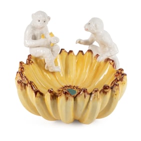 ITALIAN MAJOLICA BANANA FRUIT BOWL WITH MONKEYS