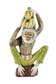 ITALIAN MAJOLICA MONKEY FIGURE WITH BANANAS