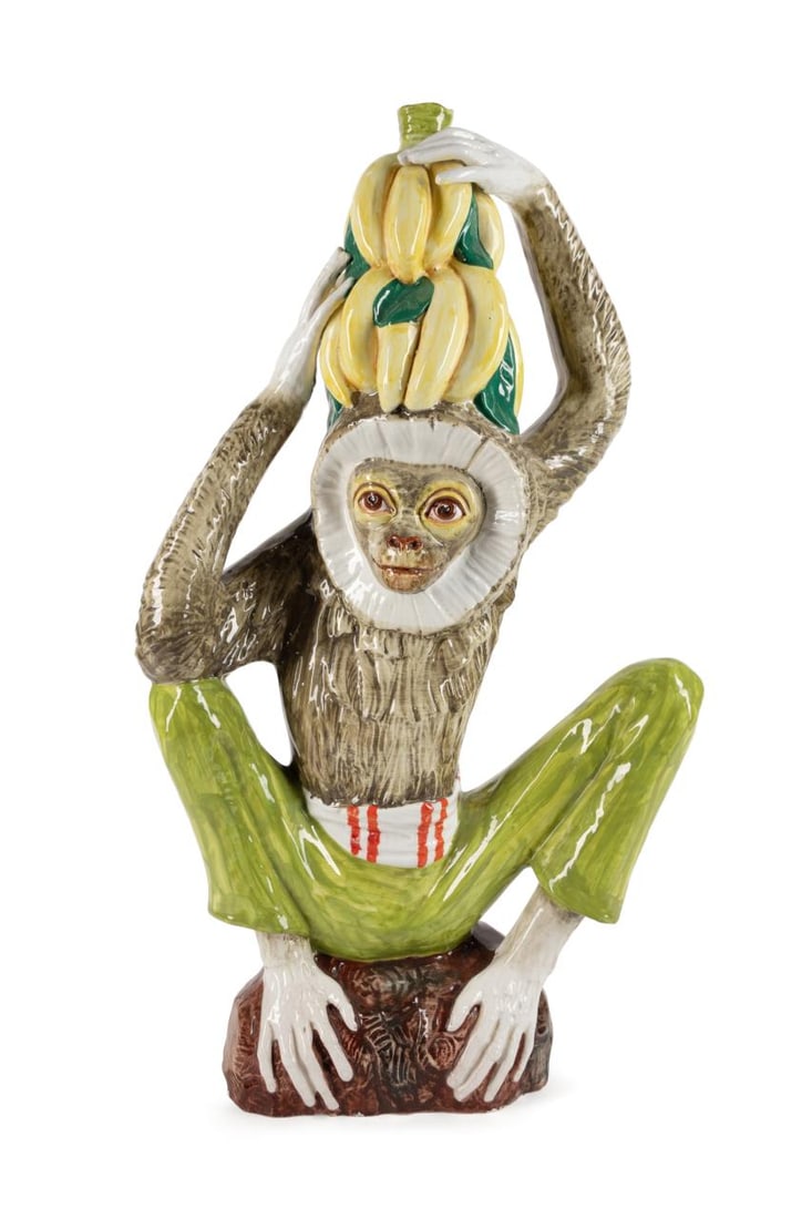 ITALIAN MAJOLICA MONKEY FIGURE WITH BANANAS (1 of 8)