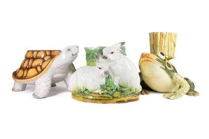 THREE LARGE ITALIAN MAJOLICA ANIMAL JARDINIERES