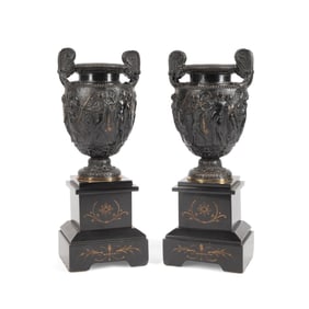 PAIR TOWNLEY VASE BRONZE GARNITURE URNS, 19TH C.