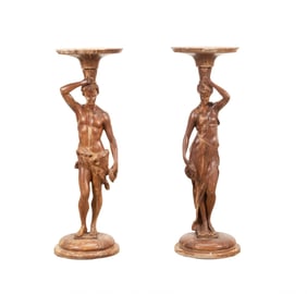 PAIR CLASSICAL FIGURAL MAHOGANY PEDESTALS, C. 1876