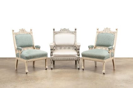 THREE VICTORIAN EASTLAKE PARLOR CHAIRS, 19TH C.