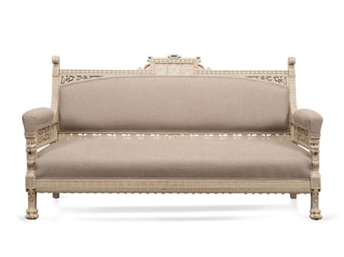 VICTORIAN EASTLAKE GREY PAINTED SETTEE, 19TH C.