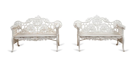 PAIR COALBROOKDALE STYLE IRON GARDEN BENCHES