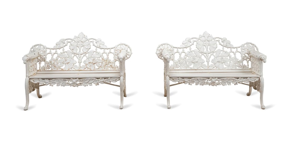 PAIR COALBROOKDALE STYLE IRON GARDEN BENCHES (1 of 7)
