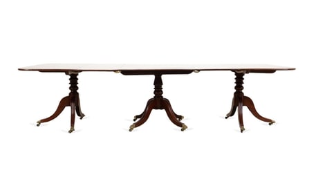 REGENCY STYLE PEDESTAL DINING TABLE AND TWO LEAVES