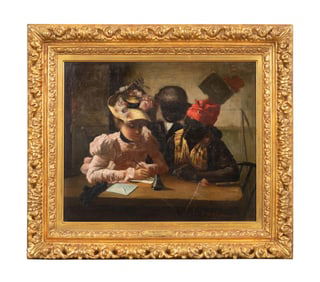 HARRY ROSELAND 'DICTANT UNE LETTRE' FIGURAL O/C