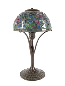 TIFFANY STUDIOS BRONZE BASE & AMERICAN SHADE