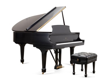 STEINWAY EBONY MODEL M BABY GRAND PIANO W/ BENCH
