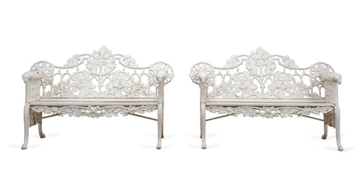 PAIR COALBROOKDALE STYLE IRON GARDEN BENCHES