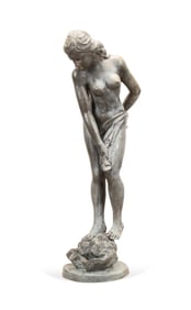 PARTIAL NUDE COPPER GARDEN FIGURE OF A MAIDEN
