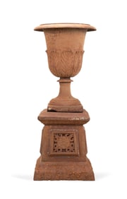 ACANTHUS CAST IRON GARDEN URN ON STAND