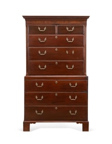 E. 19TH CENT. GEORGE III MAHOGANY CHEST ON CHEST