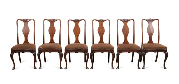 SIX QUEEN ANNE STYLE MAHOGANY DINING SIDE CHAIRS