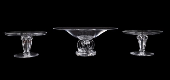 3PCS STEUBEN GLASS TWO TAZZAS AND ONE TAZZA/ BOWL