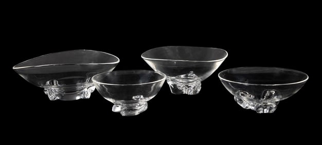 FOUR STEUBEN SERVING & CENTER BOWLS, SIGNED
