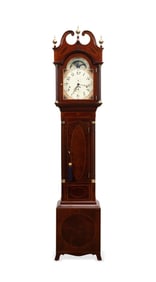 SLIGH MAHOGONY CASED GRANDFATHER CLOCK W/CHIME
