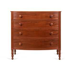 19TH C. FEDERAL BOW FRONT MAHOGANY CHEST