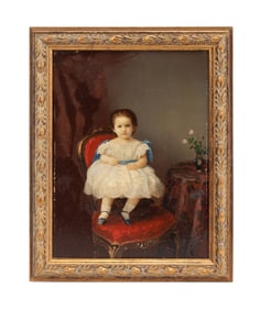 19TH C. AM. SCHOOL PORTRAIT OF A YOUNG GIRL O/C