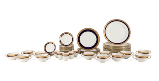 50PC GOLD ENCRUSTED COBALT BLUE DINNERWARE