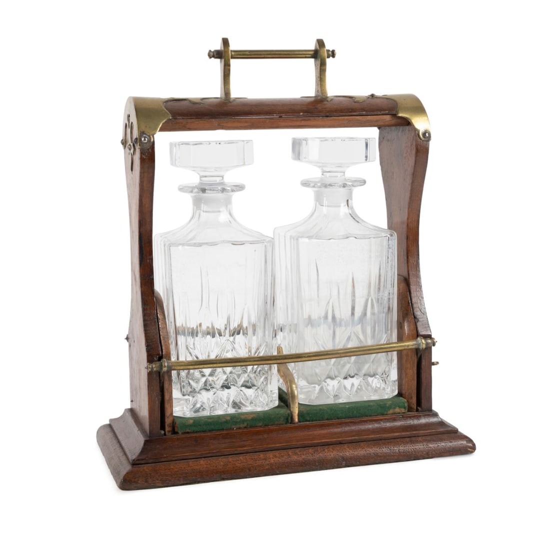 ENGLISH OAK TANTALUS AND TWO CRYSTAL DECANTERS (1 of 6)