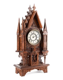 ENGLISH OAK WOOD GOTHIC STYLE CATHEDRAL CLOCK