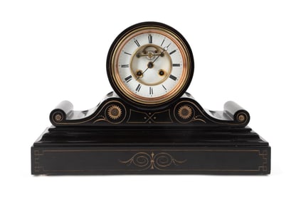 L. MARTI ET CIE BRONZE AND SLATE MANTLE CLOCK