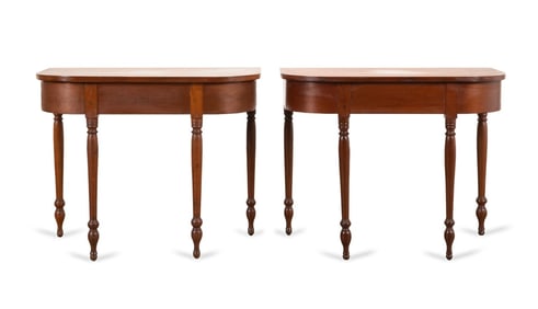 PAIR COUNTRY SHERATON CONSOLE TABLES, 19TH C.