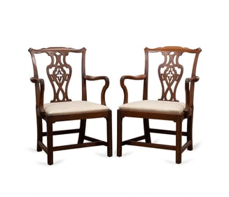 PAIR OF CHIPPENDALE STYLE MAHOGANY ARMCHAIRS