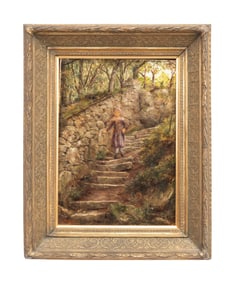 R.T. MINSHULL, LANDSCAPE W/ CHILD ON STAIRS, O/C